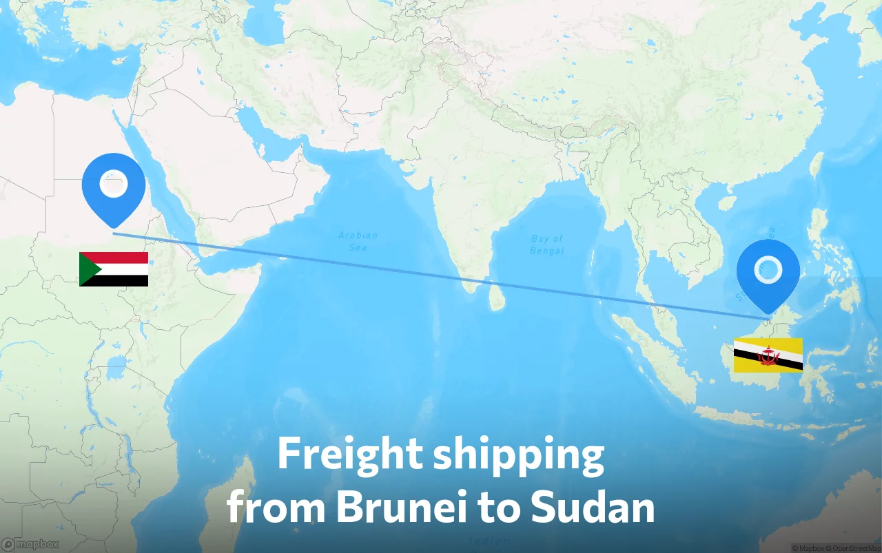 Shipping route from Brunei to Sudan