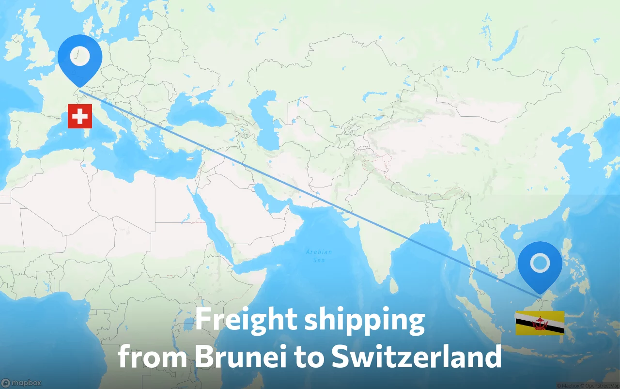 Shipping route from Brunei to Switzerland