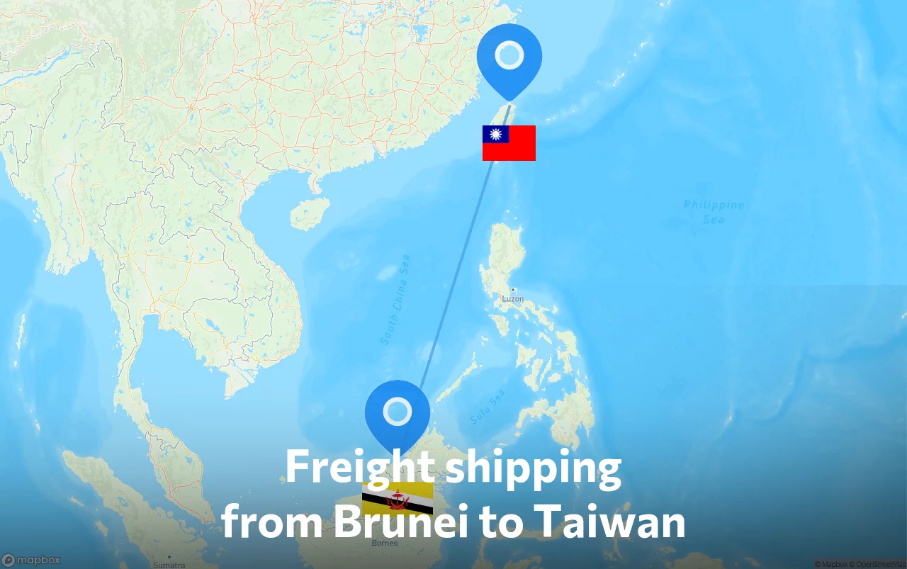 Shipping route from Brunei to Taiwan