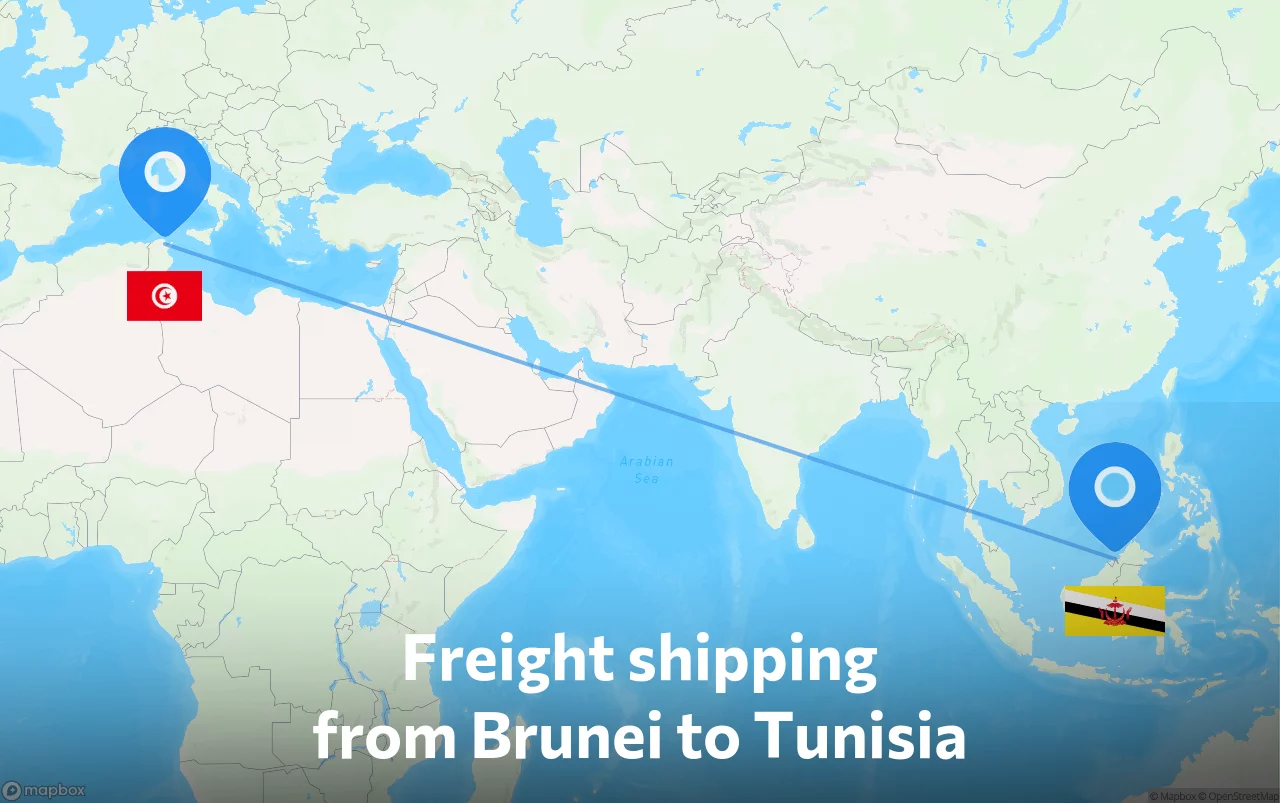 Shipping route from Brunei to Tunisia