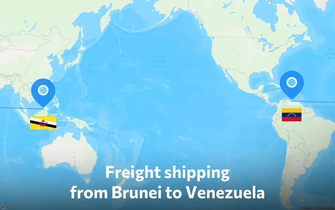 Shipping route from Brunei to Venezuela