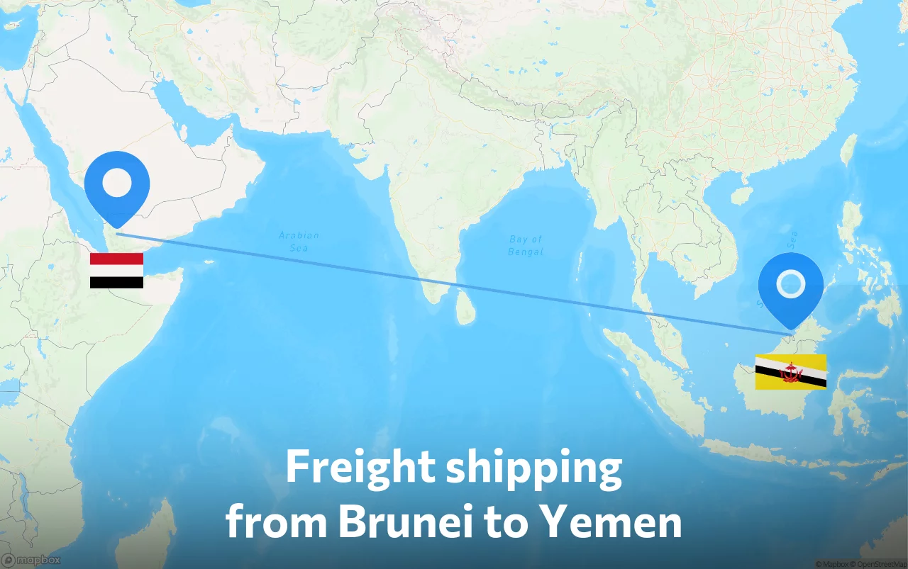 Shipping route from Brunei to Yemen