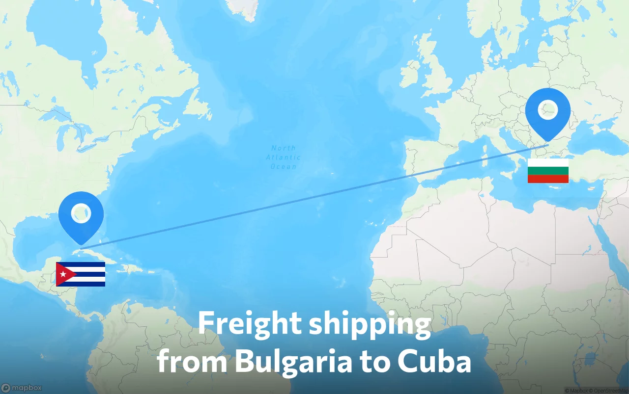 Shipping route from Bulgaria to Cuba