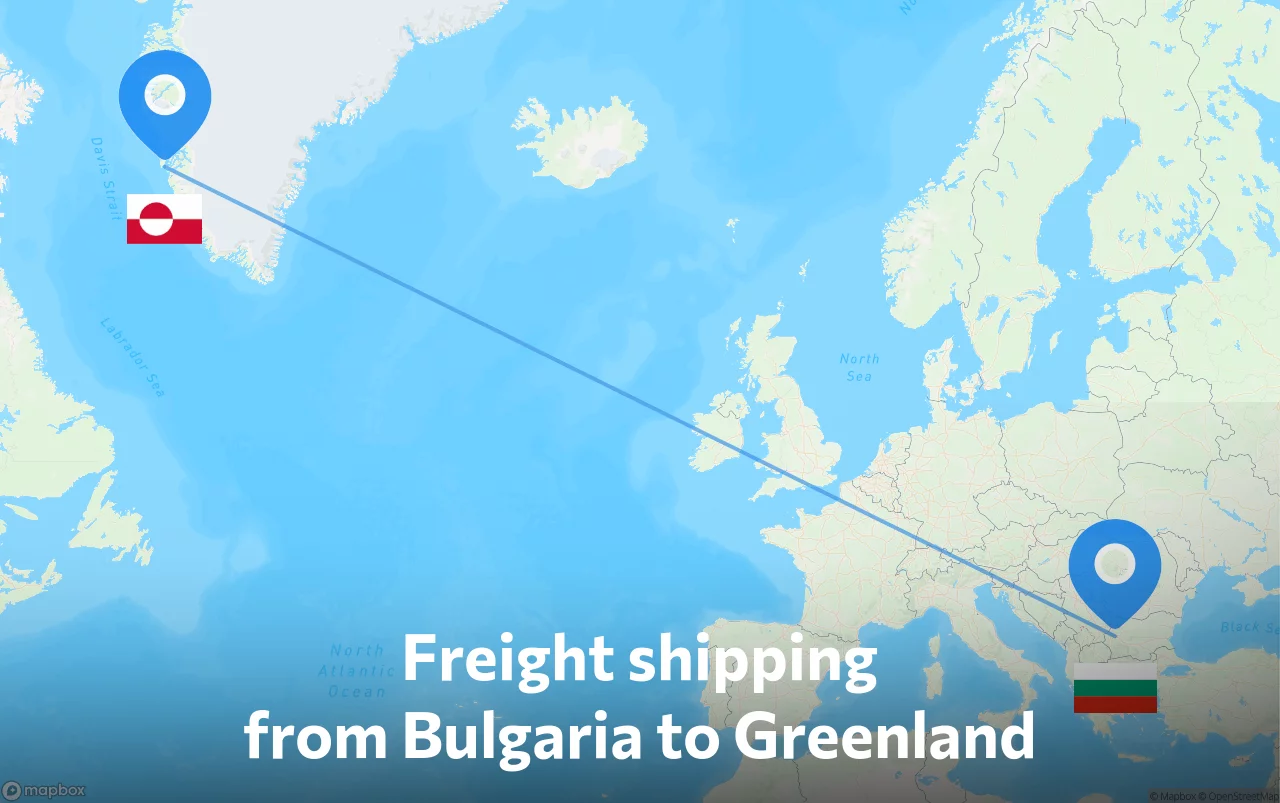 Shipping route from Bulgaria to Greenland