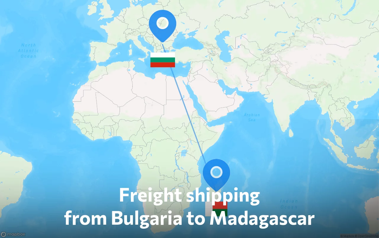 Shipping route from Bulgaria to Madagascar