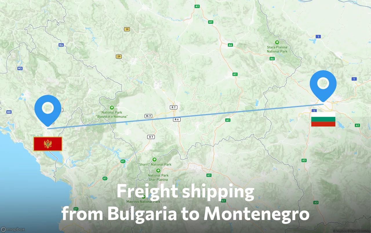 Shipping route from Bulgaria to Montenegro