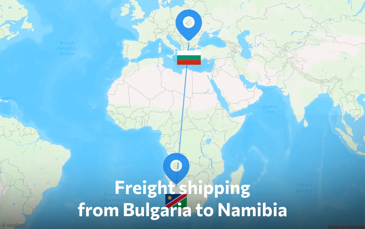 Shipping route from Bulgaria to Namibia