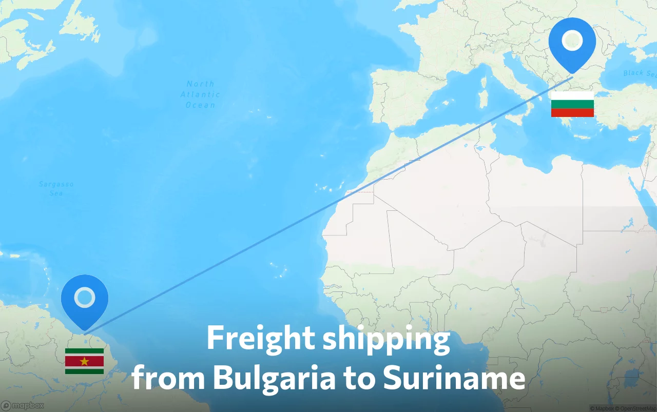 Shipping route from Bulgaria to Suriname