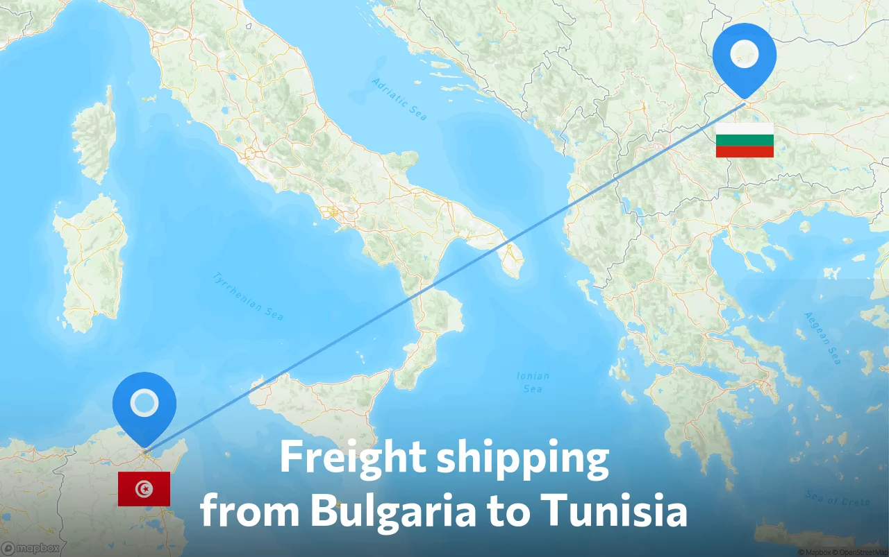 Shipping route from Bulgaria to Tunisia