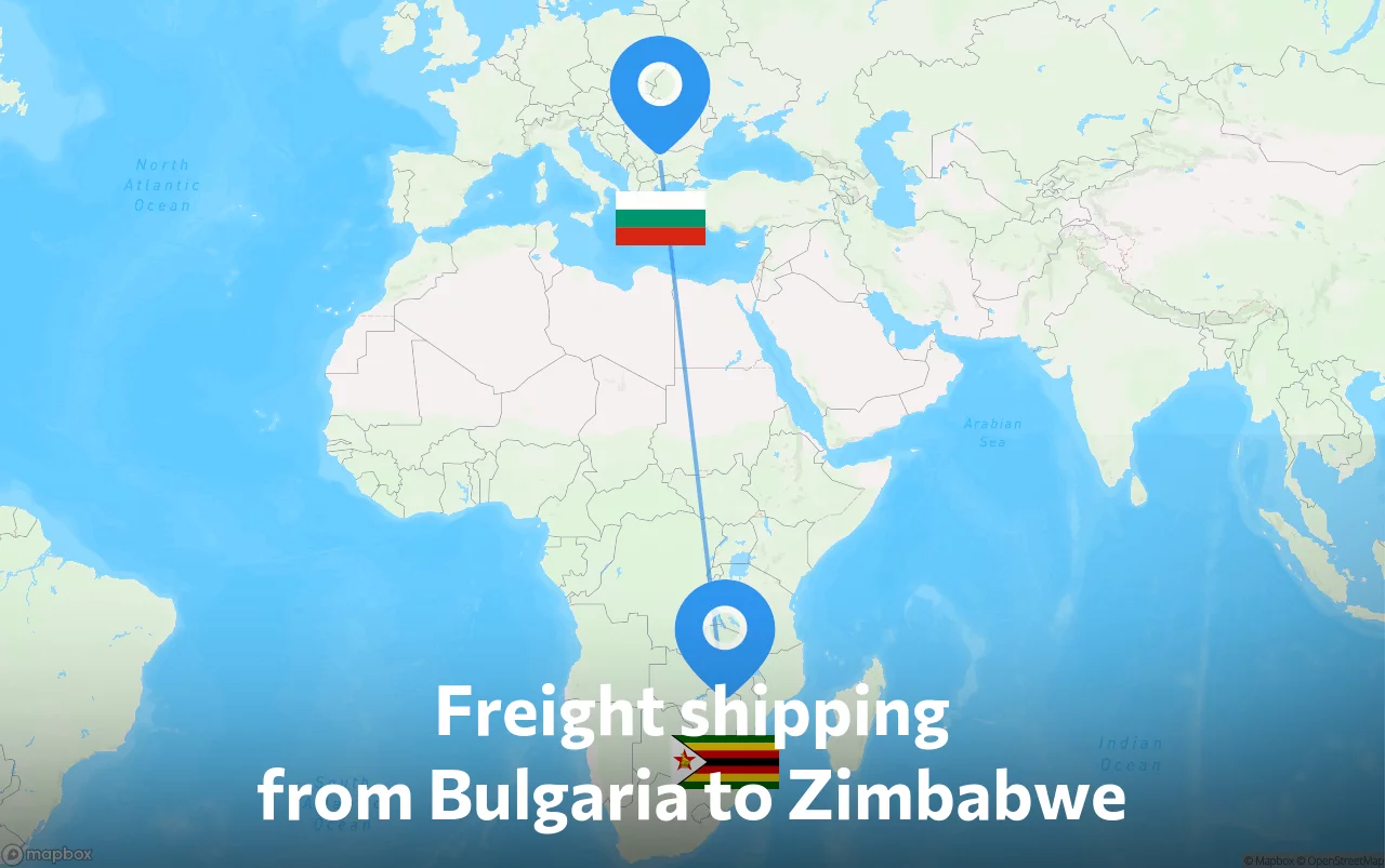 Shipping route from Bulgaria to Zimbabwe