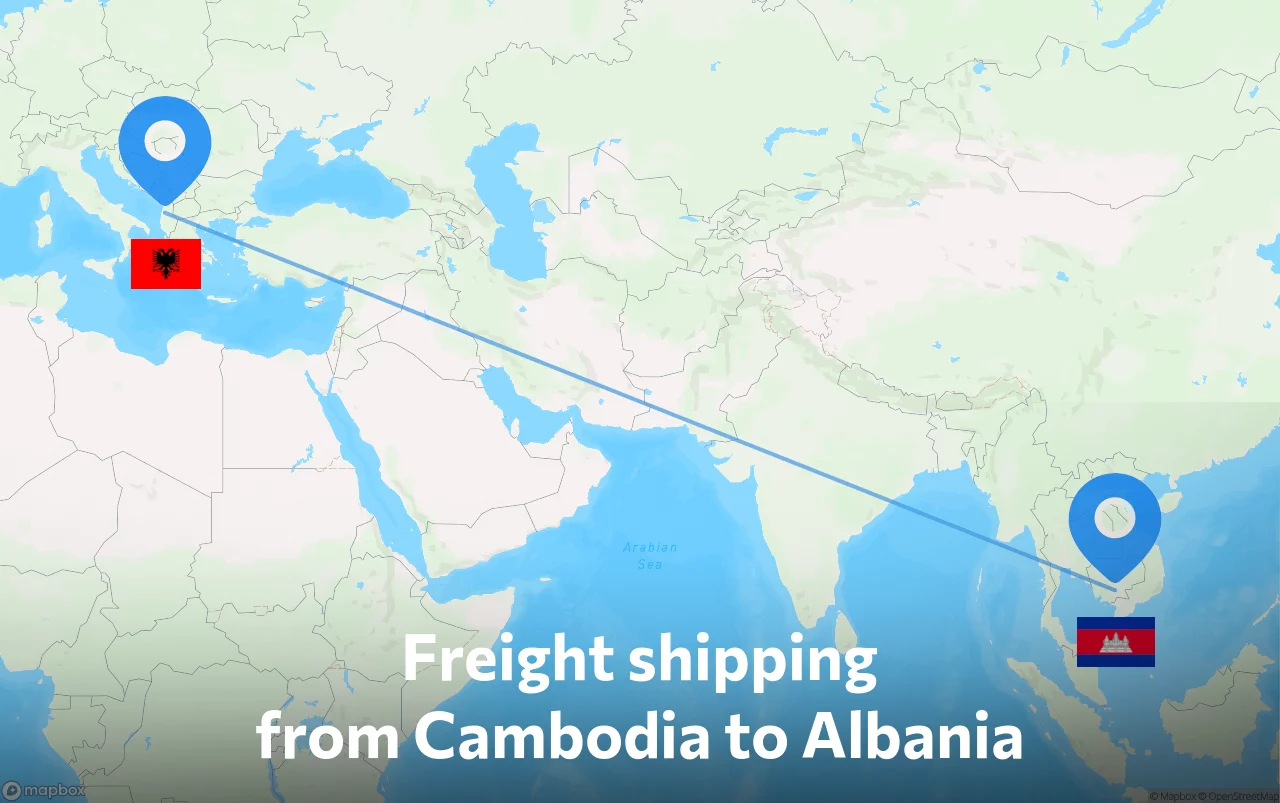 Shipping route from Cambodia to Albania