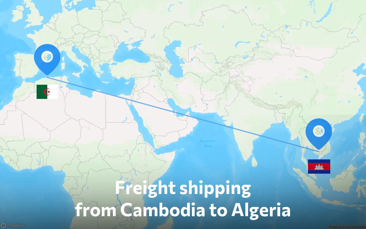 Shipping route from Cambodia to Algeria