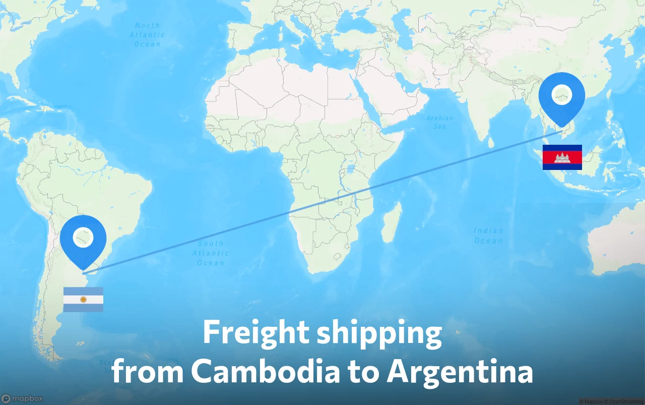 Shipping route from Cambodia to Argentina