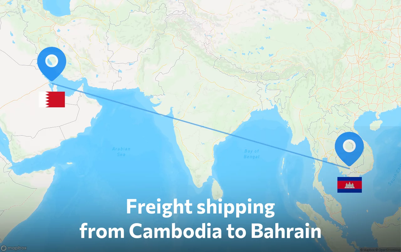 Shipping route from Cambodia to Bahrain