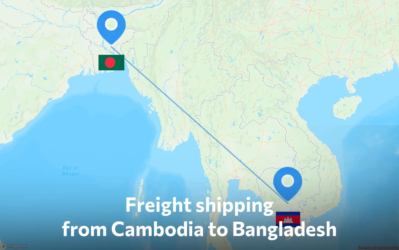 Shipping route from Cambodia to Bangladesh