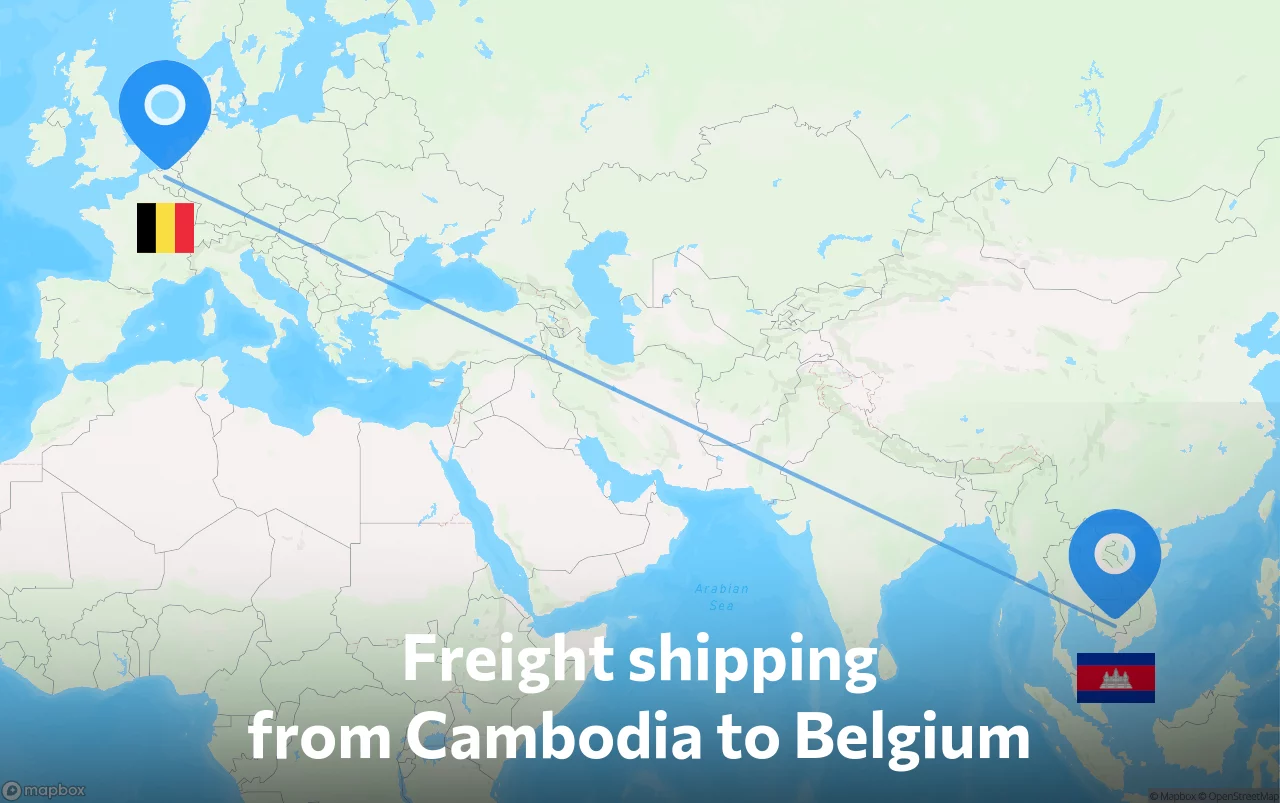 Shipping route from Cambodia to Belgium
