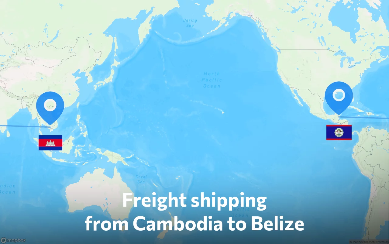 Shipping route from Cambodia to Belize