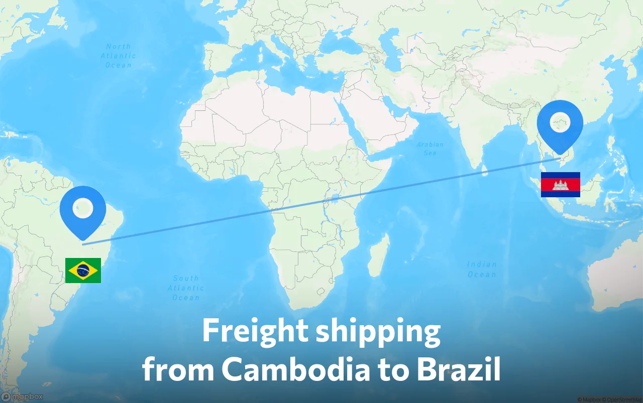Shipping route from Cambodia to Brazil