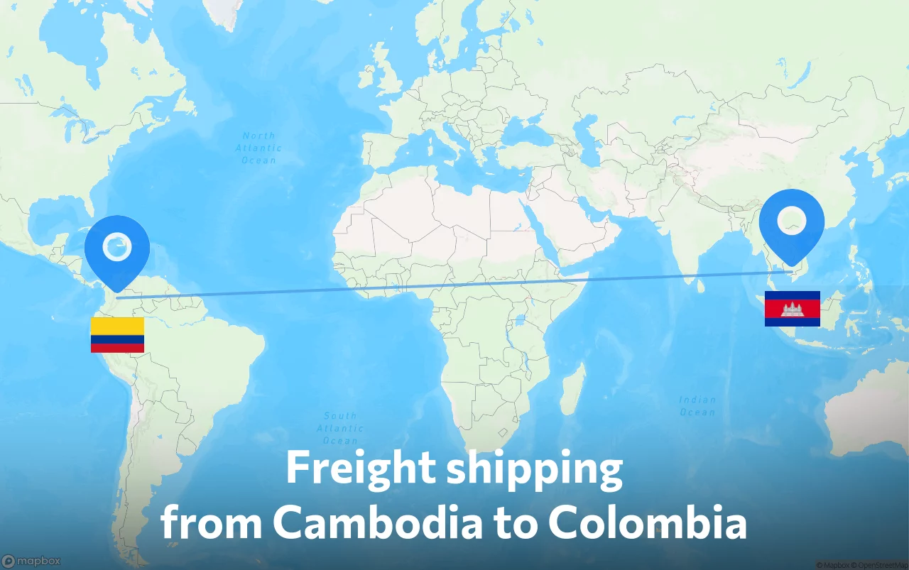 Shipping route from Cambodia to Colombia