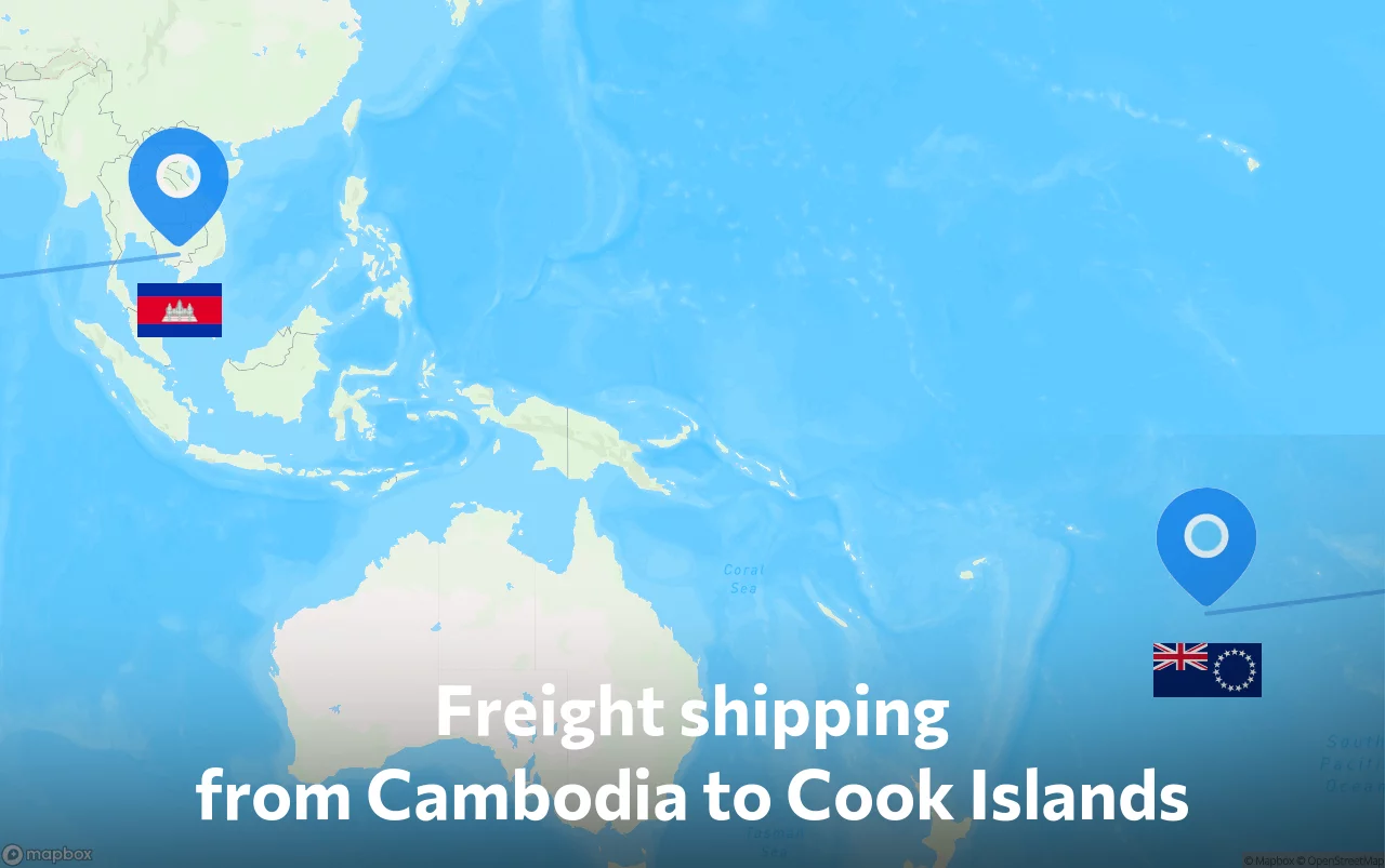 Shipping route from Cambodia to Cook Islands