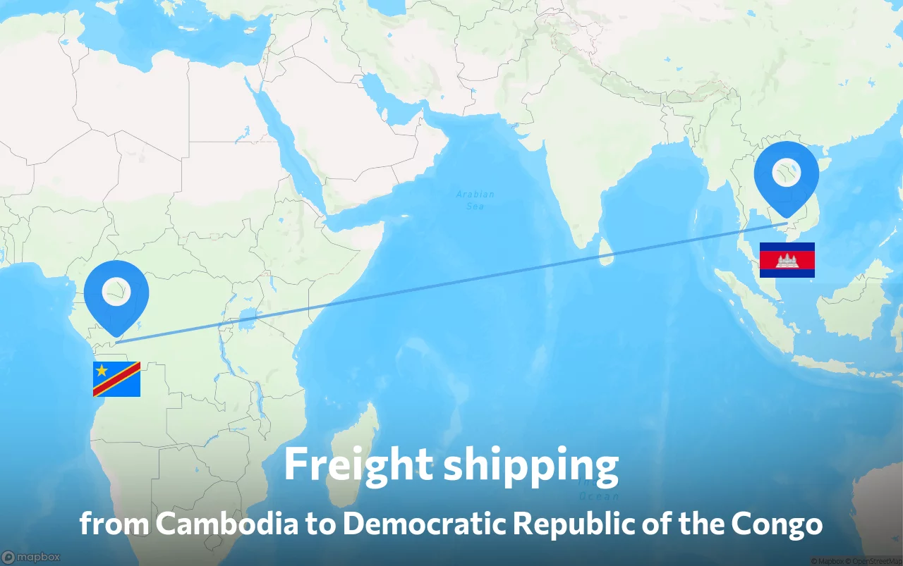 Shipping route from Cambodia to Democratic Republic of the Congo