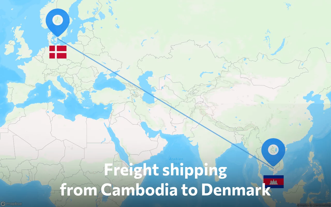 Shipping route from Cambodia to Denmark
