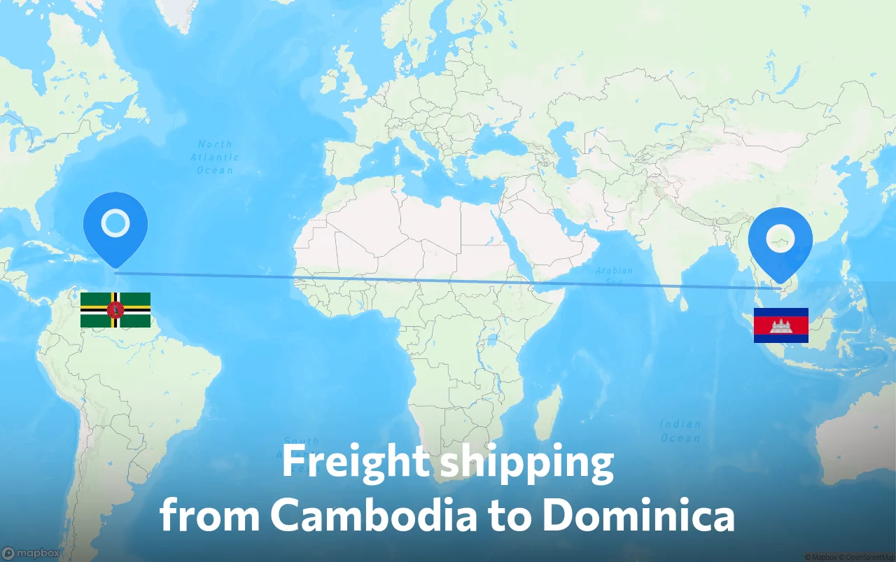 Shipping route from Cambodia to Dominica