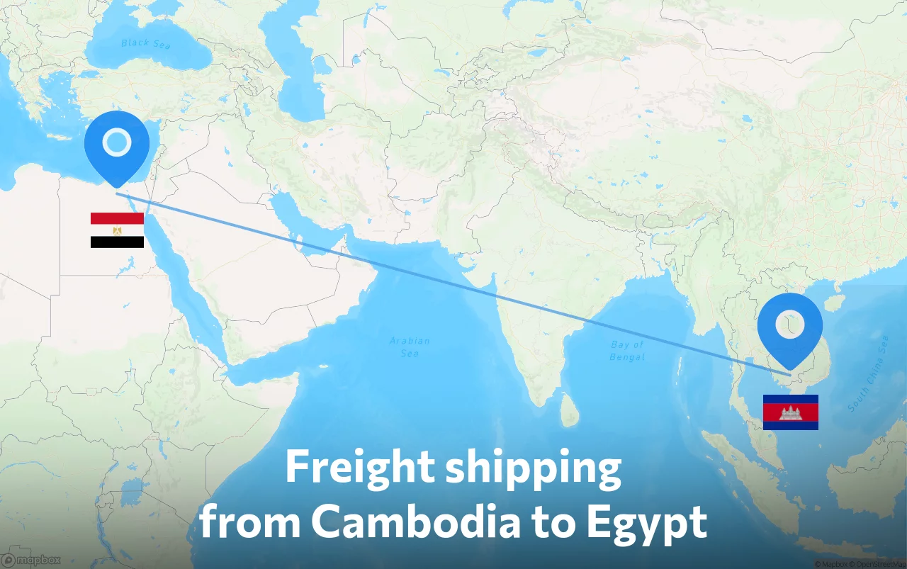 Shipping route from Cambodia to Egypt