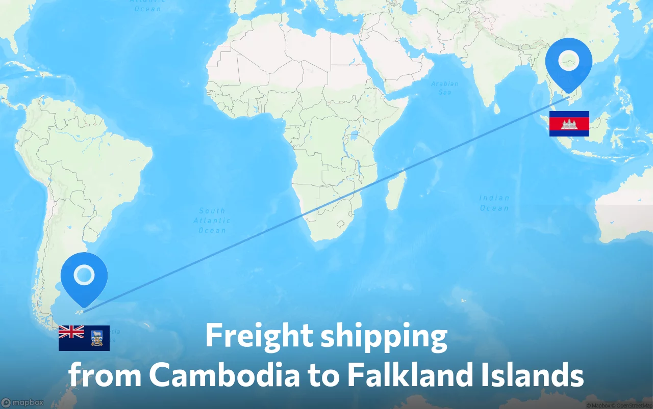 Shipping route from Cambodia to Falkland Islands