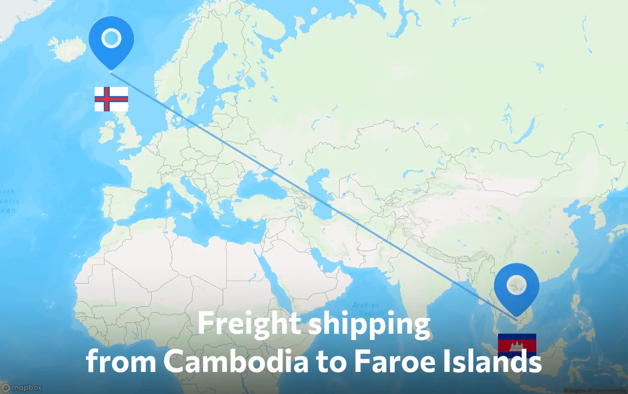 Shipping route from Cambodia to Faroe Islands