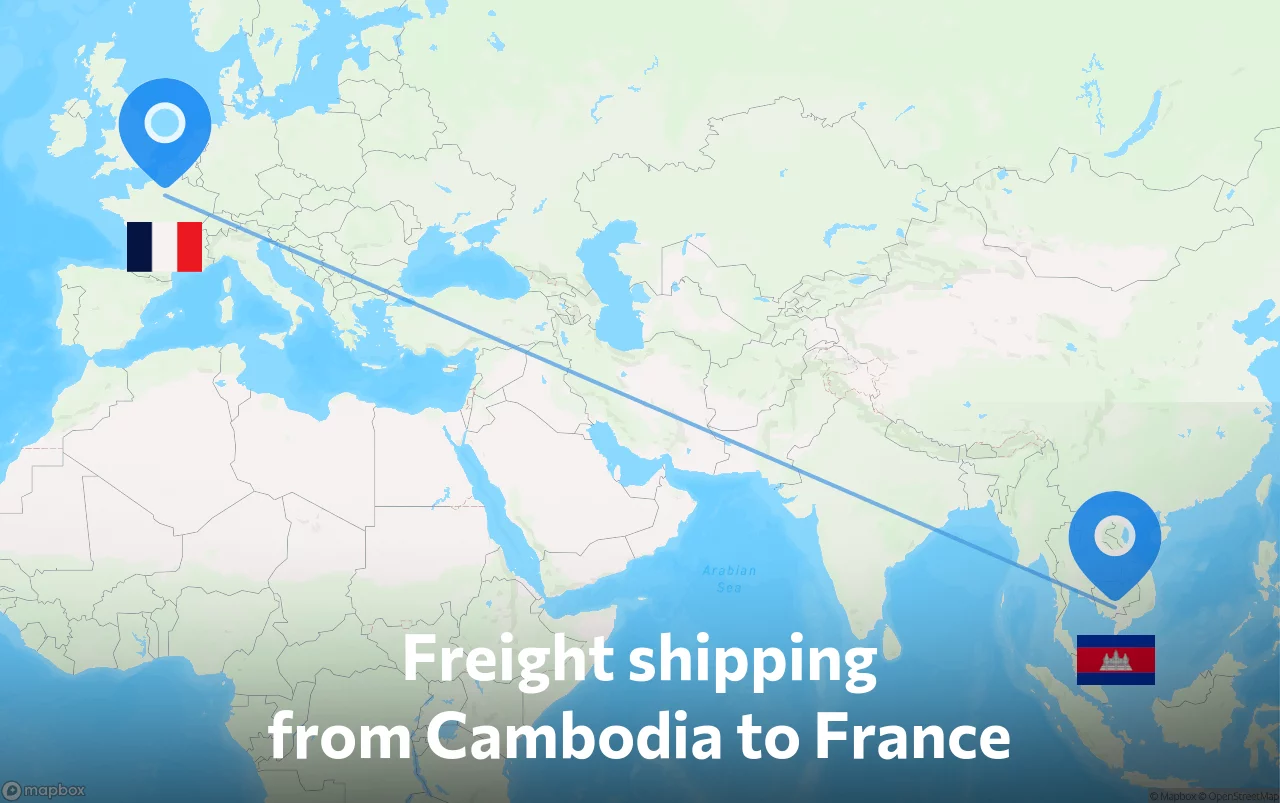Shipping route from Cambodia to France