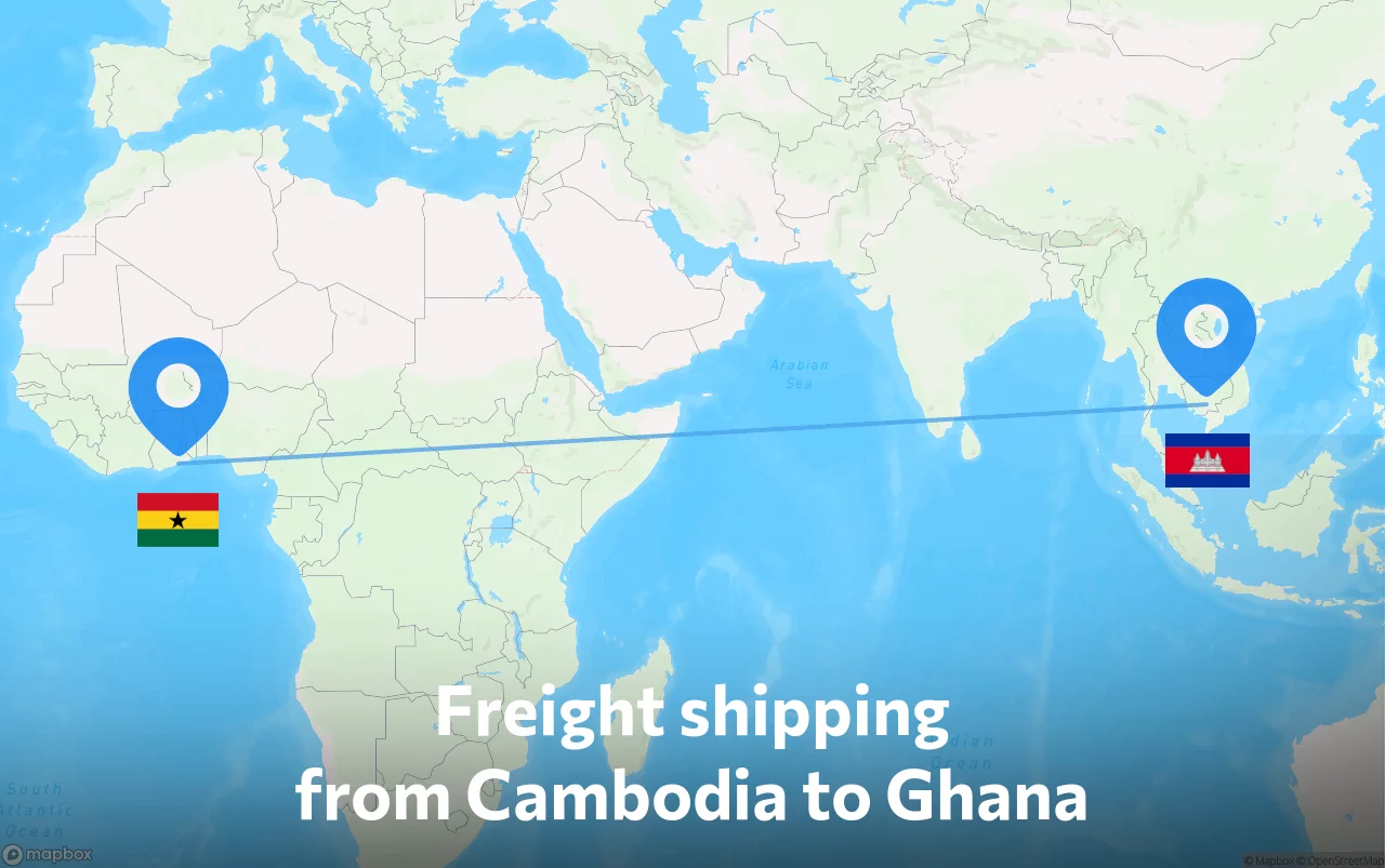 Shipping route from Cambodia to Ghana