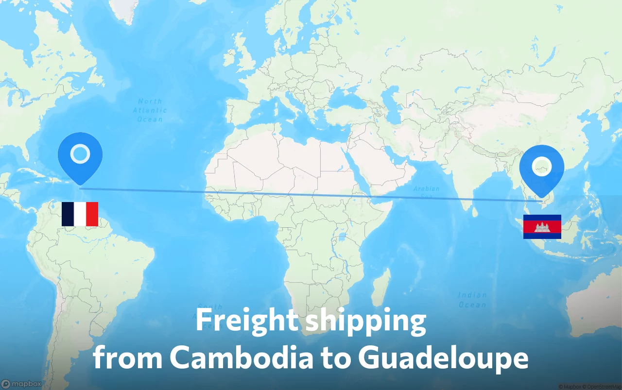 Shipping route from Cambodia to Guadeloupe