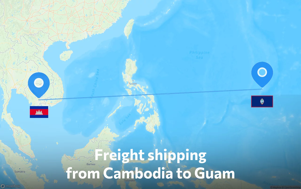Shipping route from Cambodia to Guam