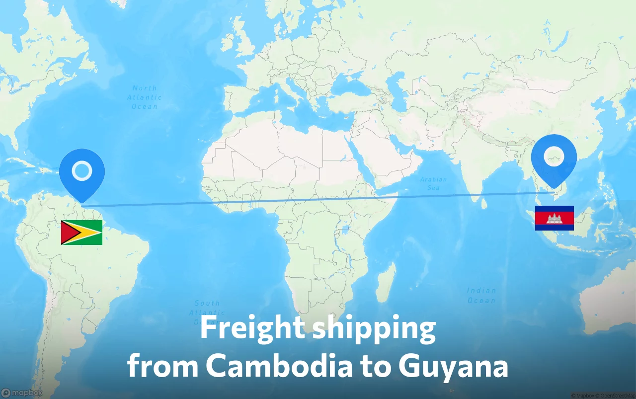 Shipping route from Cambodia to Guyana