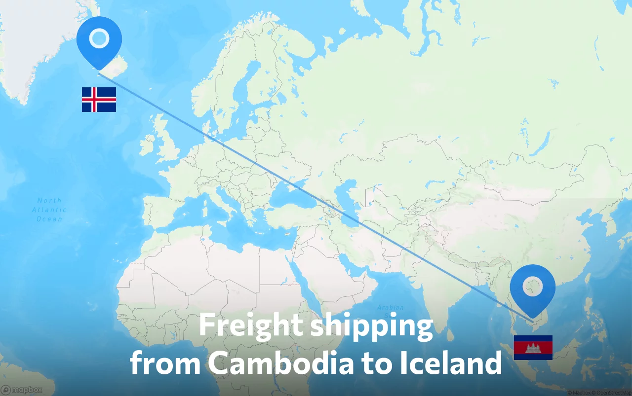 Shipping route from Cambodia to Iceland