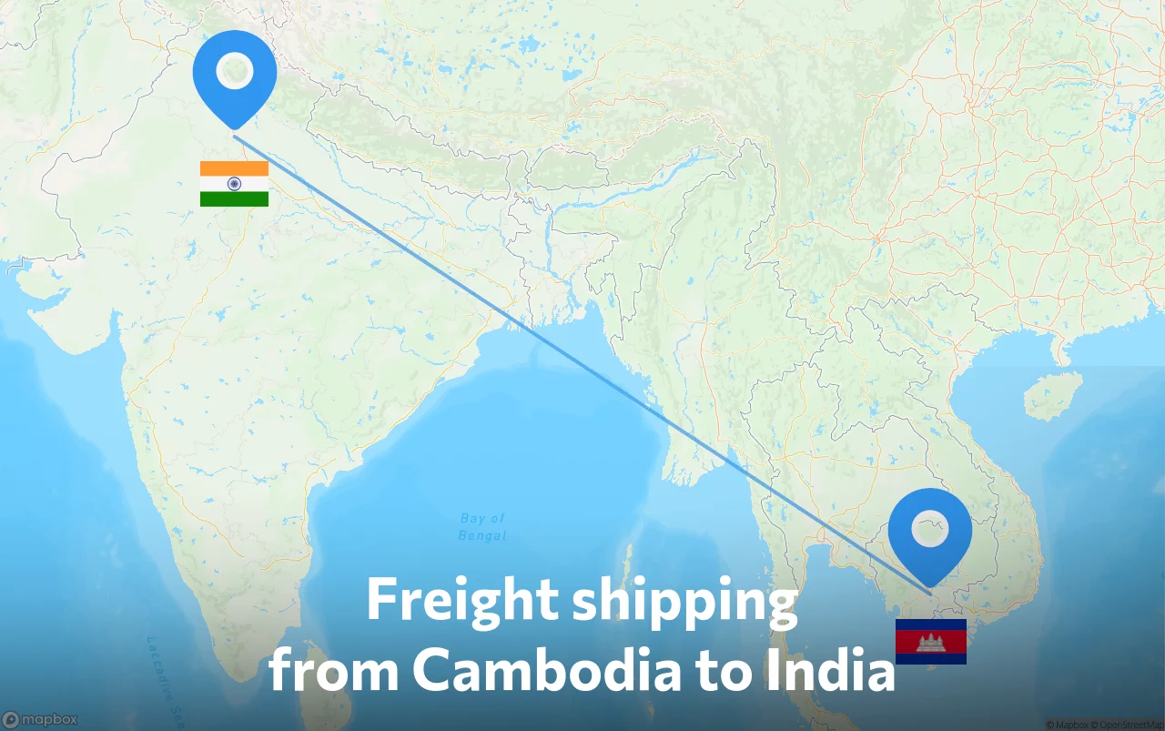 Shipping route from Cambodia to India