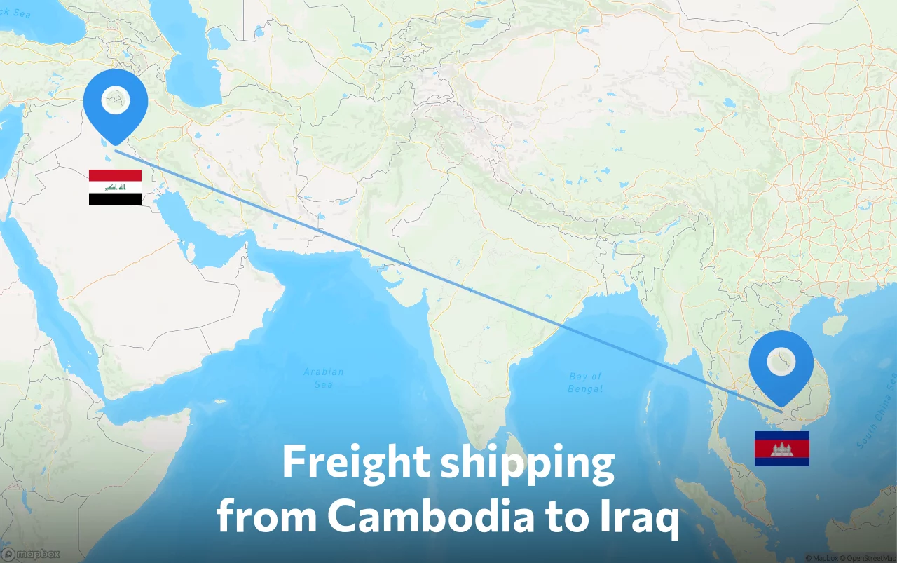 Shipping route from Cambodia to Iraq