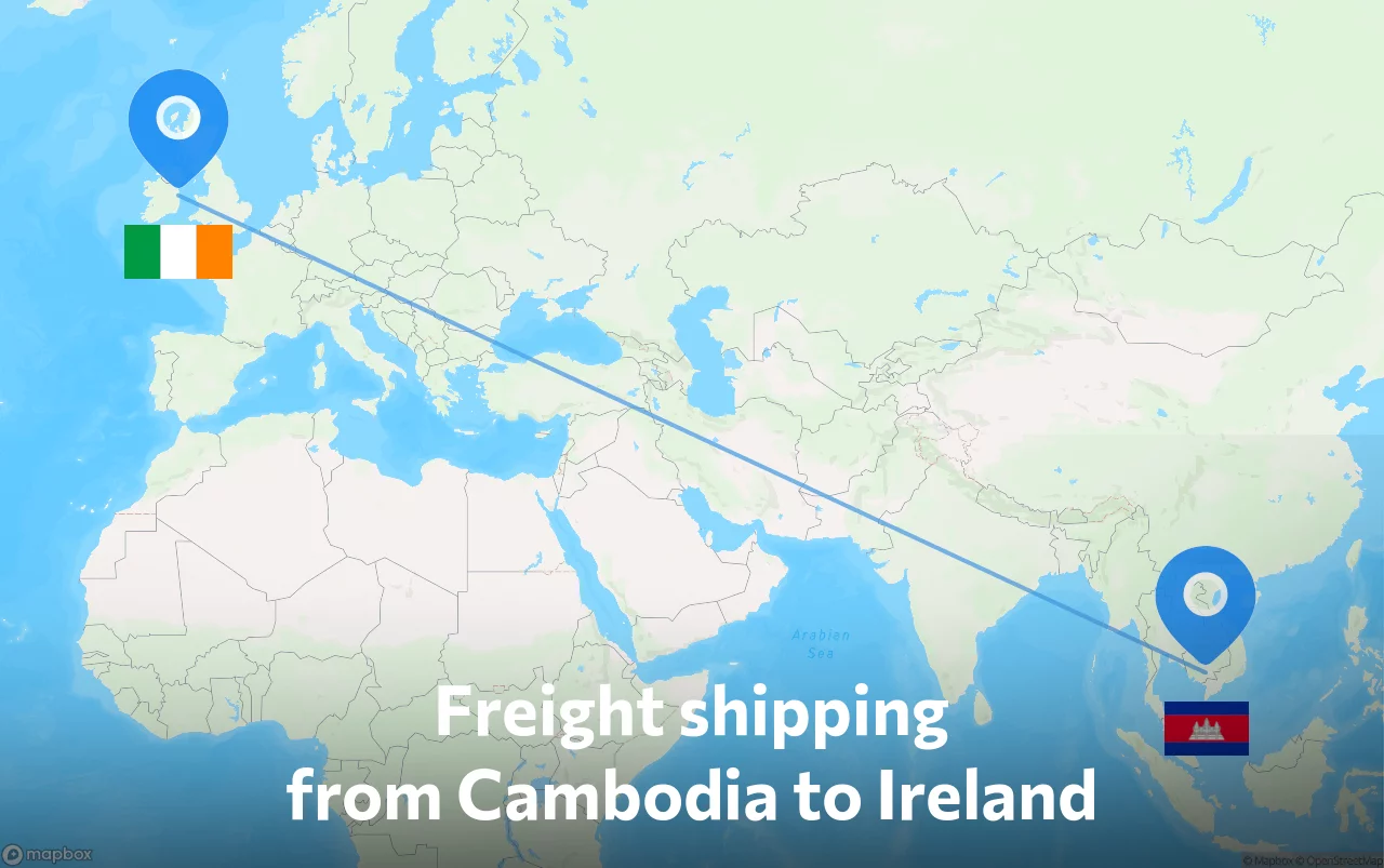 Shipping route from Cambodia to Ireland