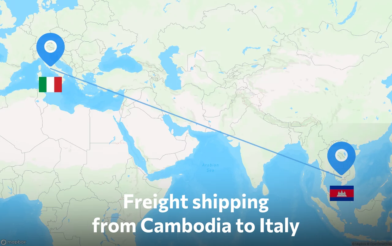 Shipping route from Cambodia to Italy