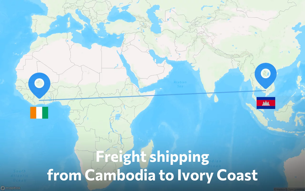 Shipping route from Cambodia to Ivory Coast