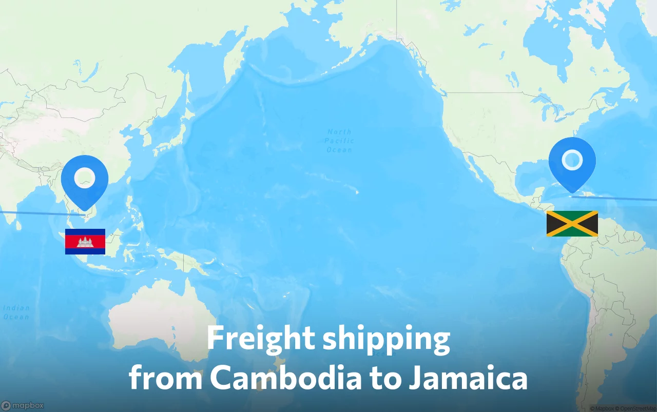 Shipping route from Cambodia to Jamaica