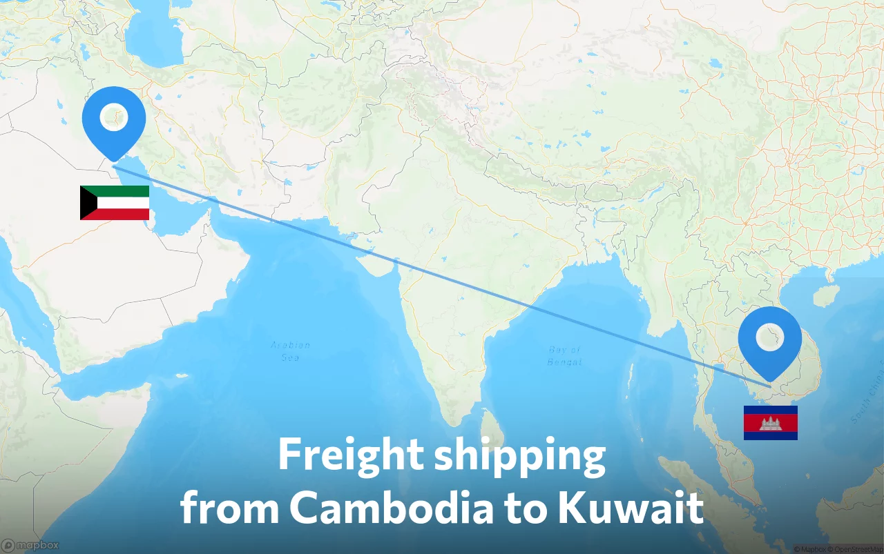 Shipping route from Cambodia to Kuwait