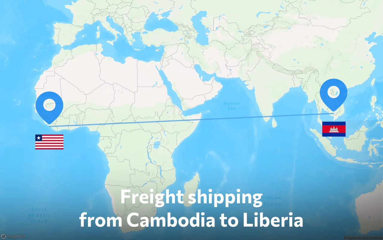 Shipping route from Cambodia to Liberia