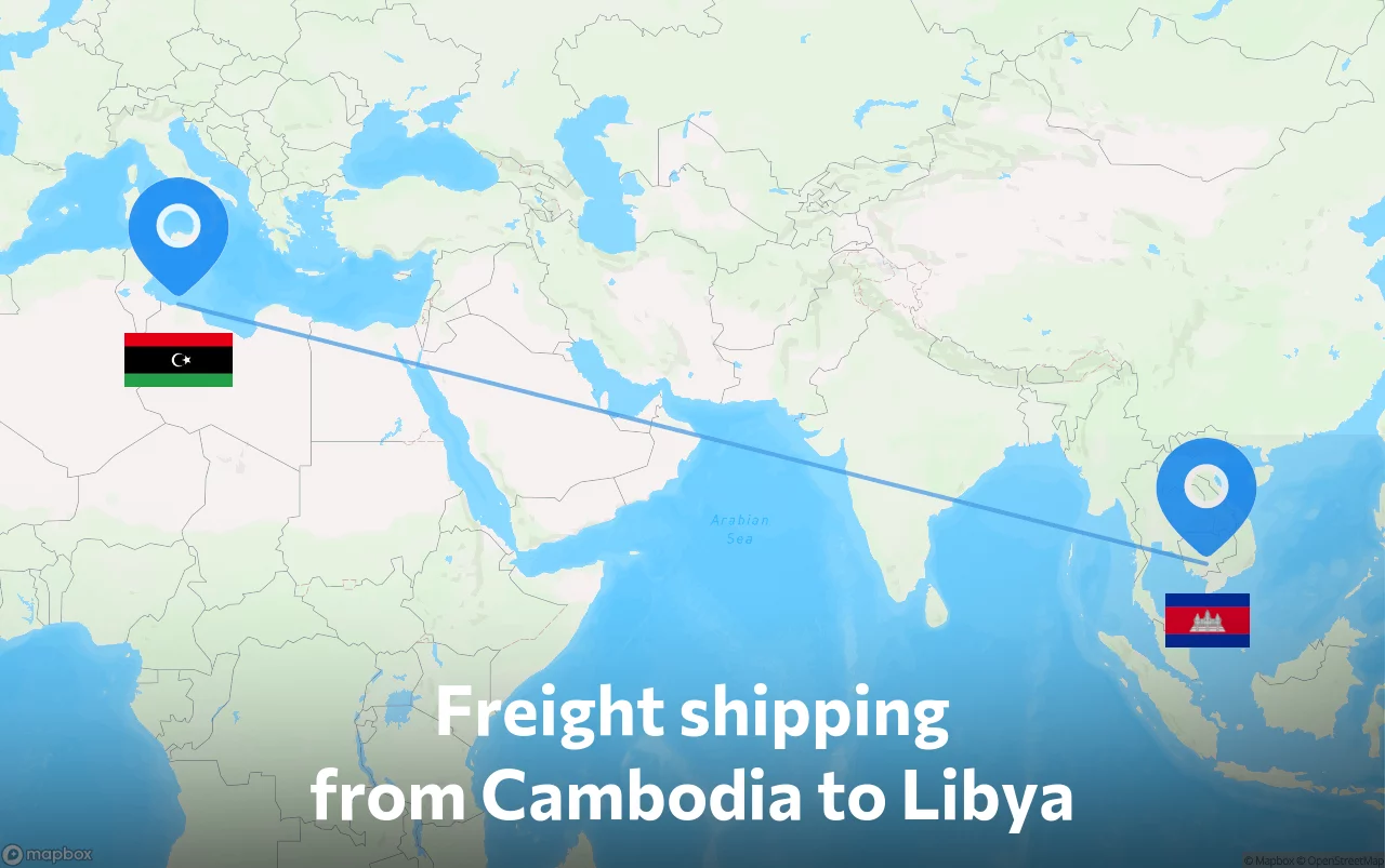 Shipping route from Cambodia to Libya