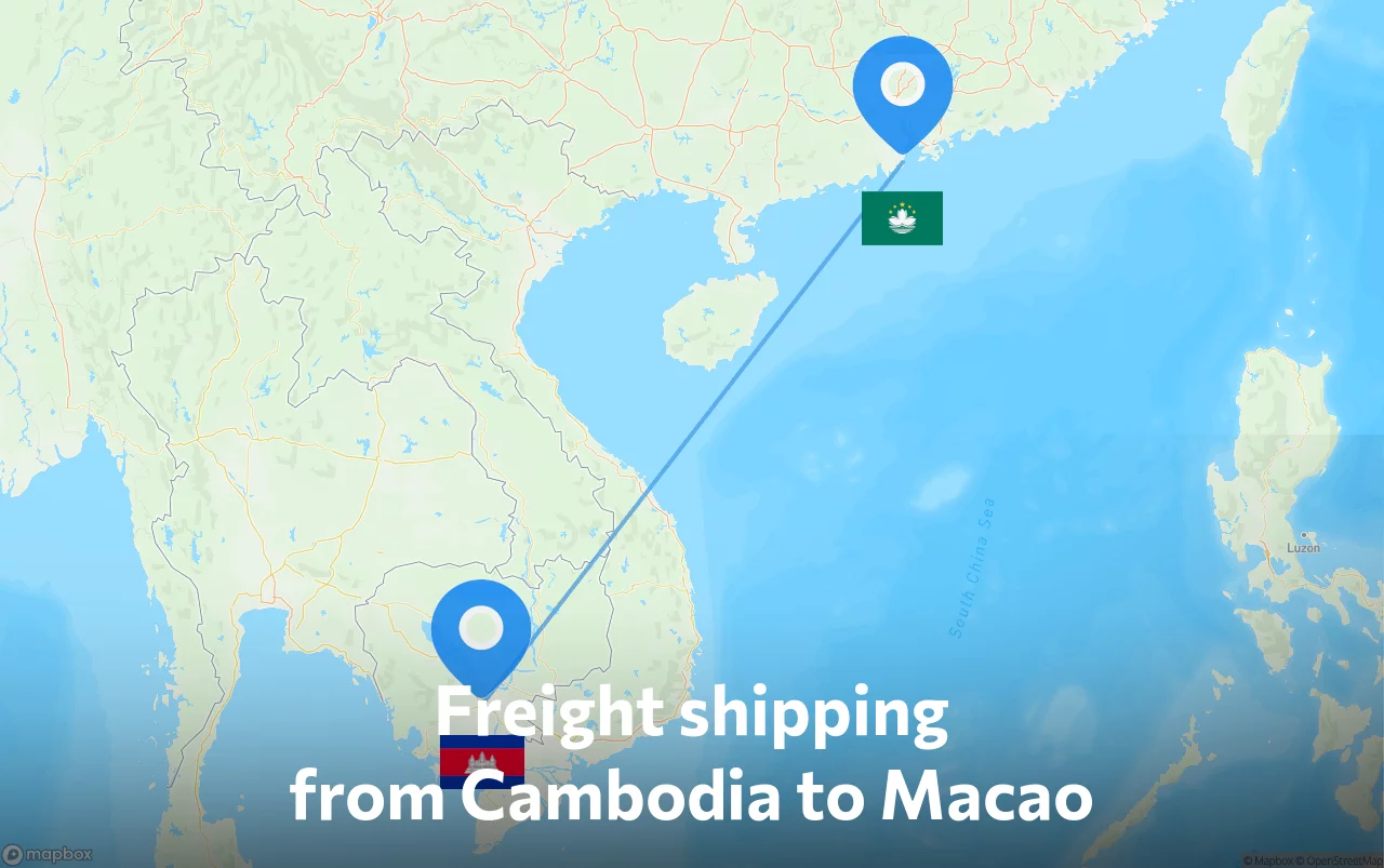 Shipping route from Cambodia to Macao