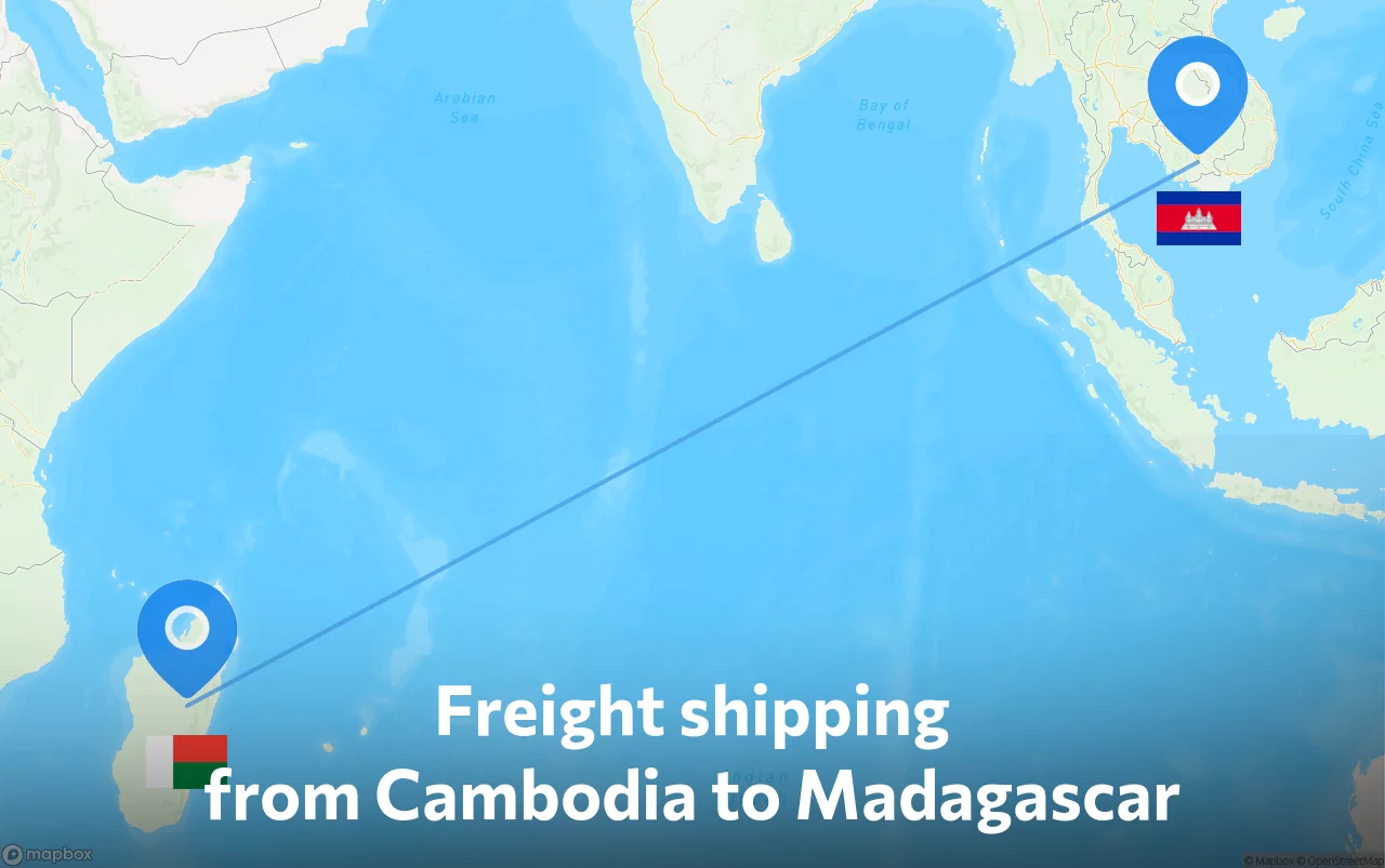 Shipping route from Cambodia to Madagascar