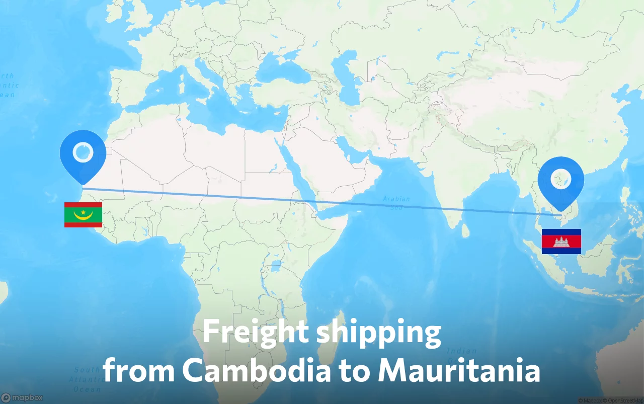 Shipping route from Cambodia to Mauritania