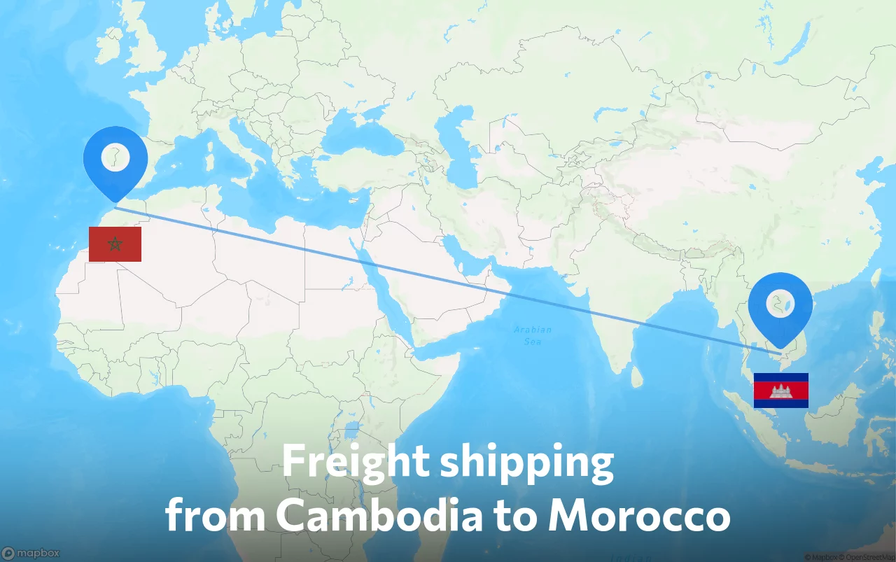 Shipping route from Cambodia to Morocco