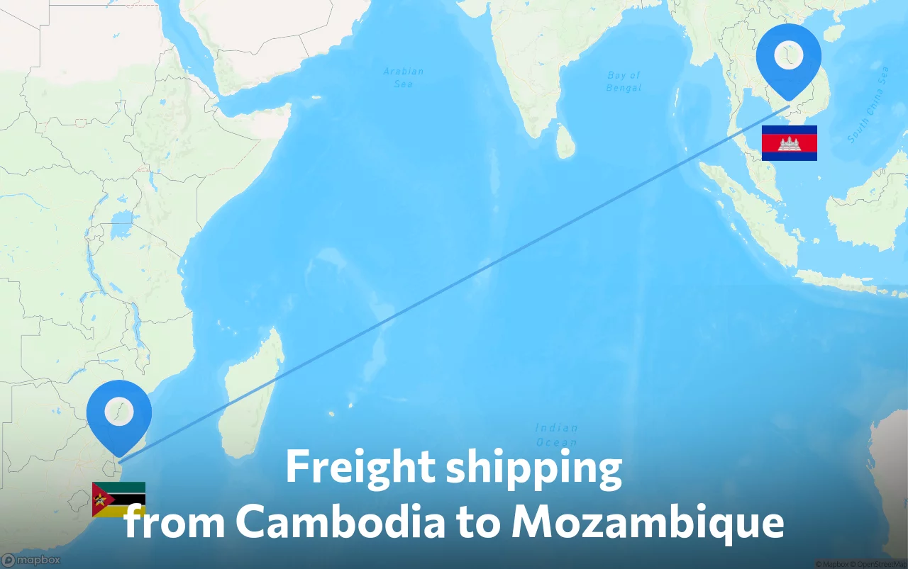 Shipping route from Cambodia to Mozambique